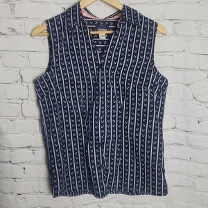 Basic Editions Navy Blue Anchor Button Down Sleeveless Top
